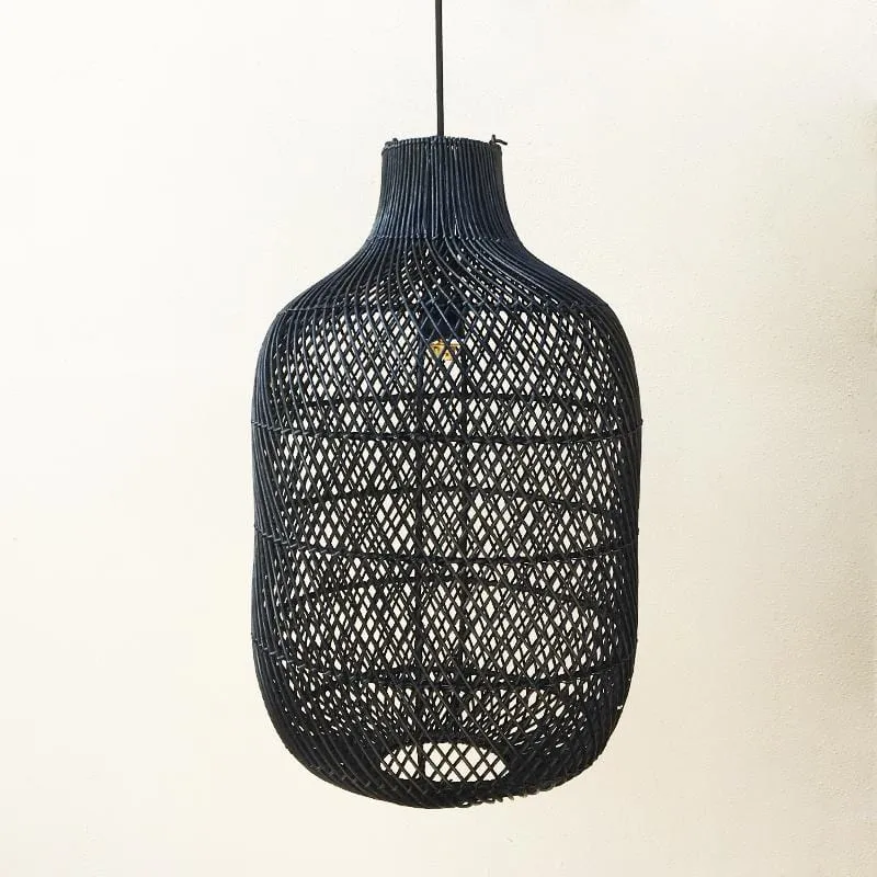 Twisted Weave Cylindrical Rattan Pendant | Natural or Black