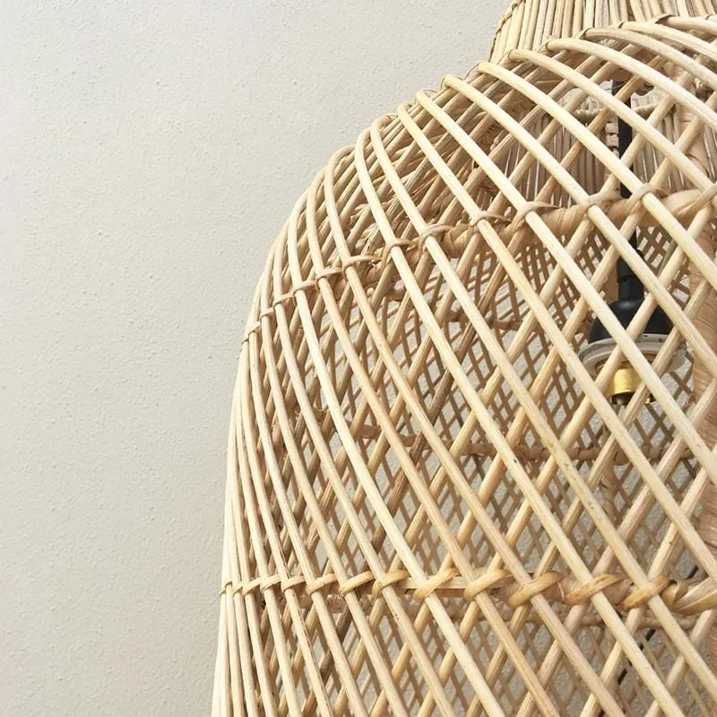 Twisted Weave Cylindrical Rattan Pendant | Natural or Black