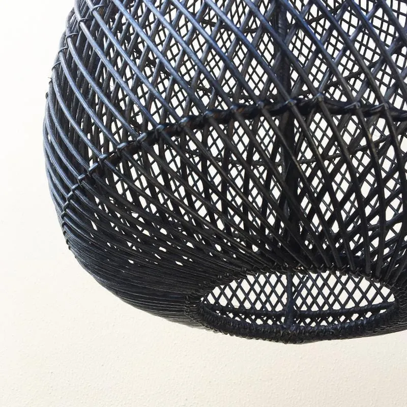 Twisted Weave Cylindrical Rattan Pendant | Natural or Black