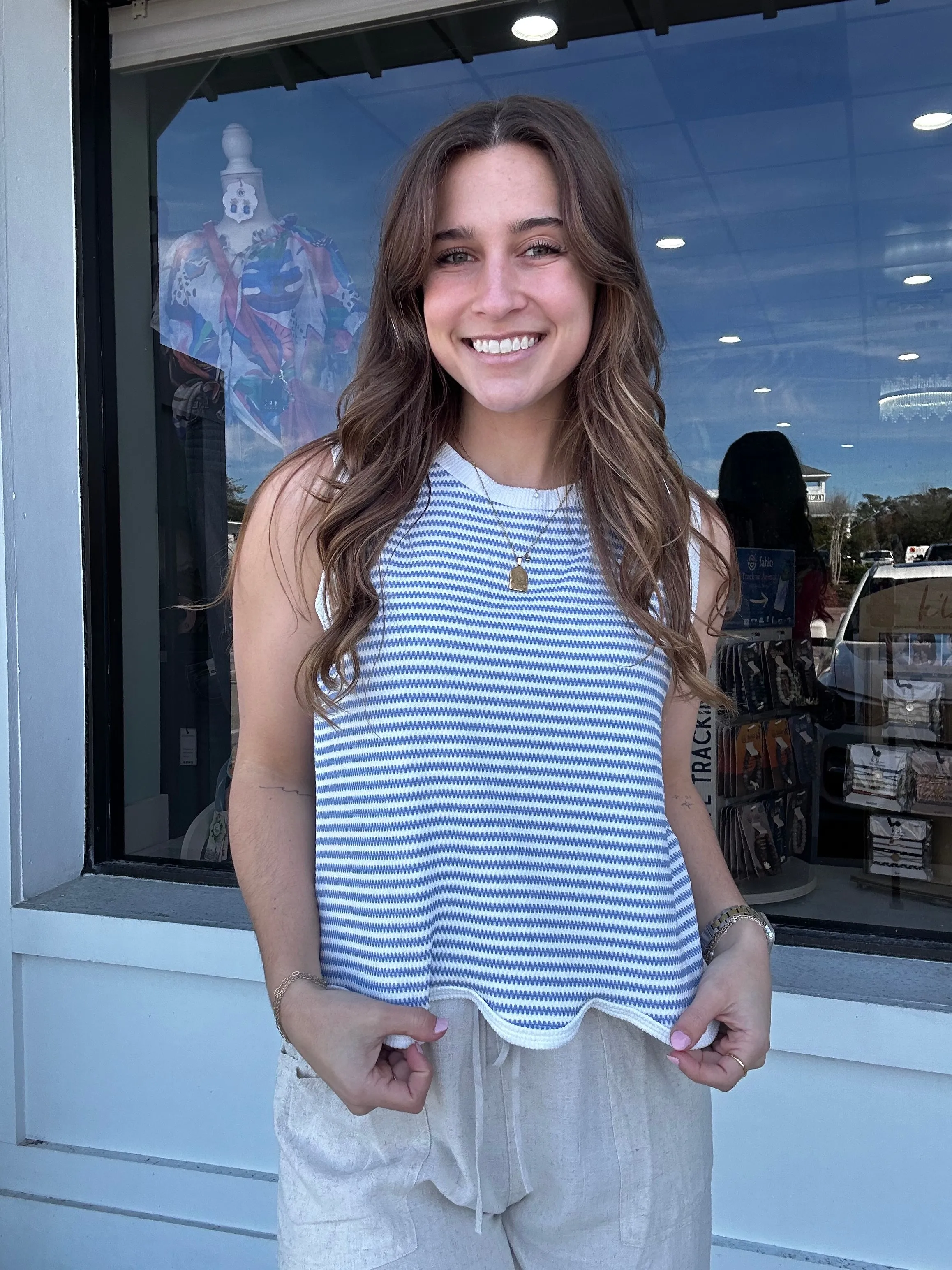Umgee Nautical Scalloped Hemline Top