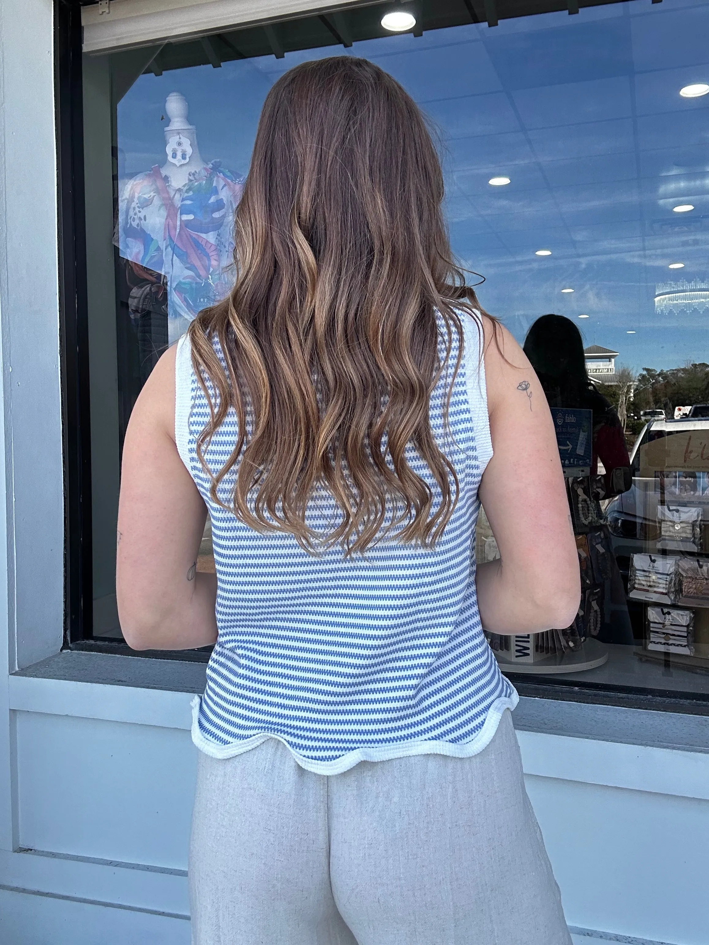 Umgee Nautical Scalloped Hemline Top
