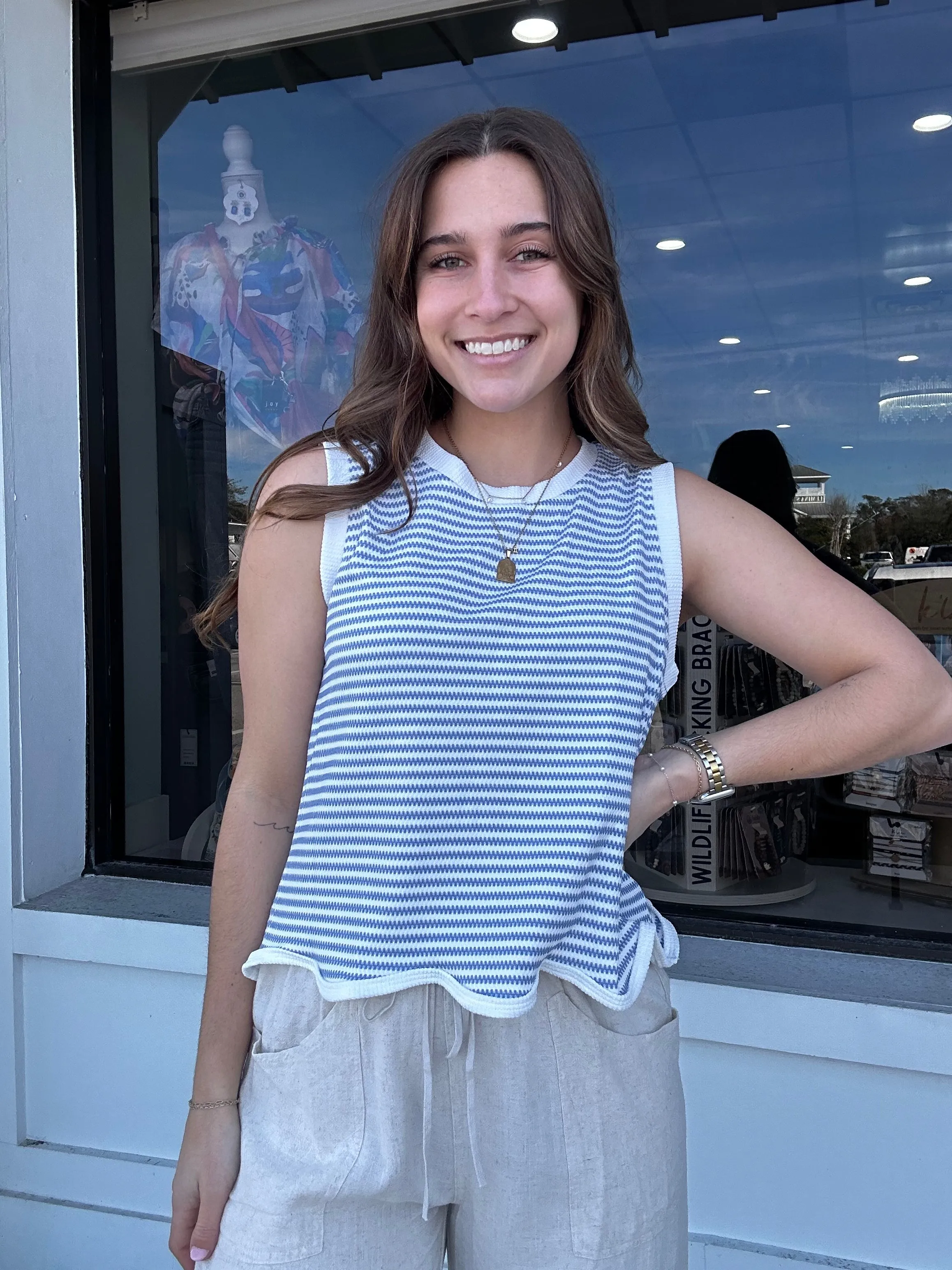 Umgee Nautical Scalloped Hemline Top