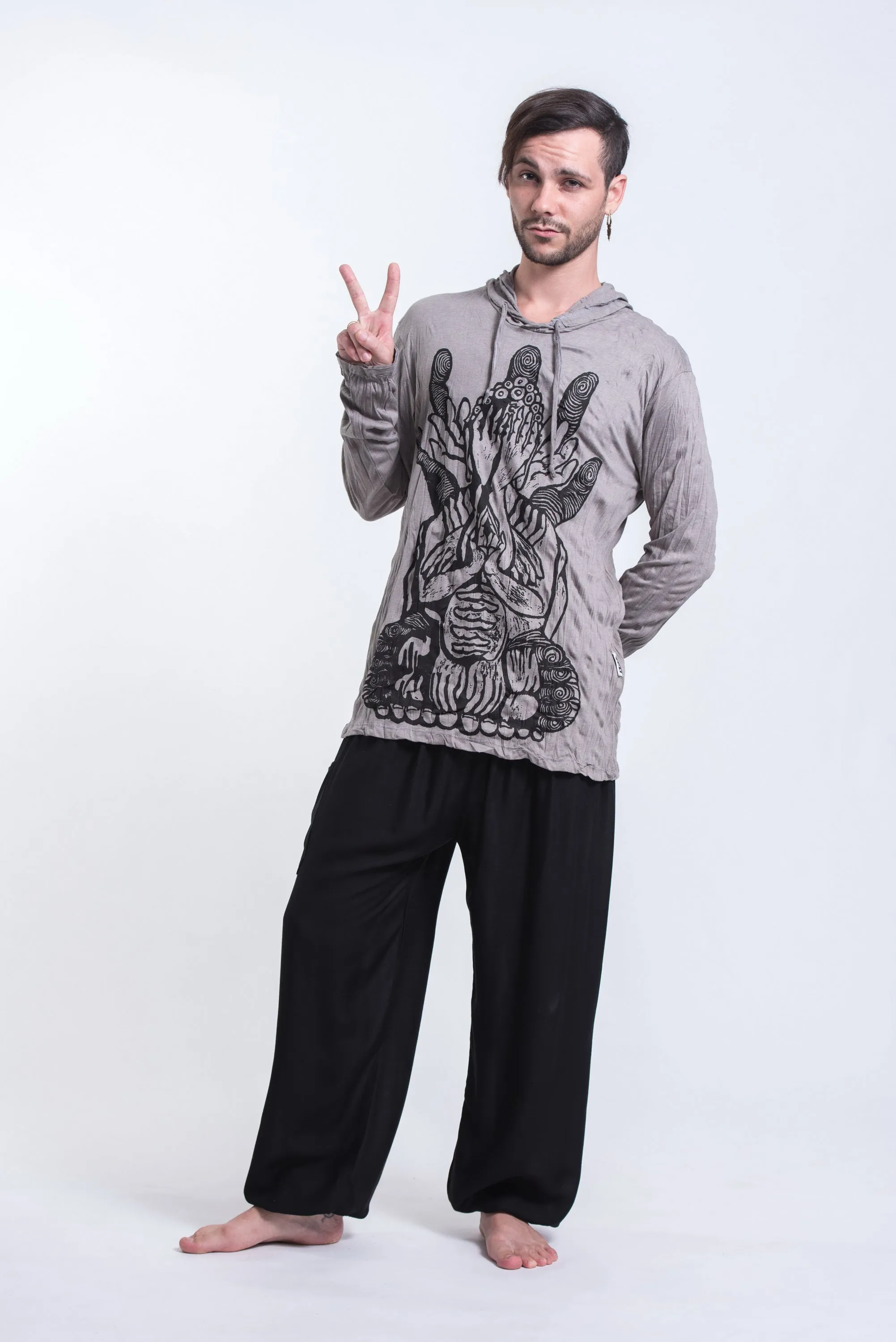 Unisex See No Evil Buddha Hoodie in Gray