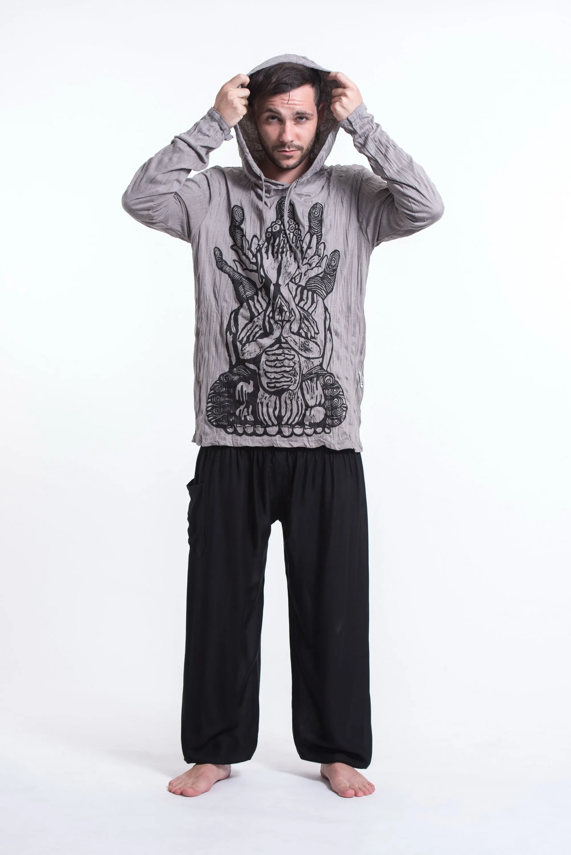 Unisex See No Evil Buddha Hoodie in Gray