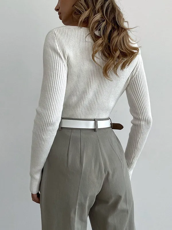 Urban Skinny Solid Color Square-Neck Sweater Tops