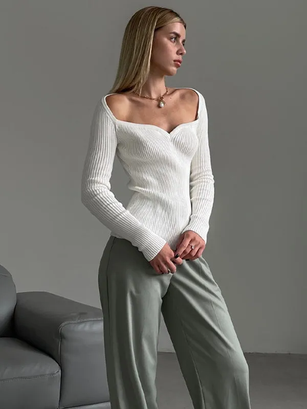 Urban Skinny Solid Color Square-Neck Sweater Tops