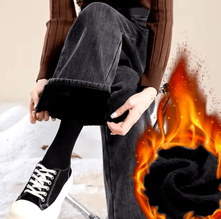Versatile High-Waisted Fleece-Lined Straight-Leg Jeans for Petite Women