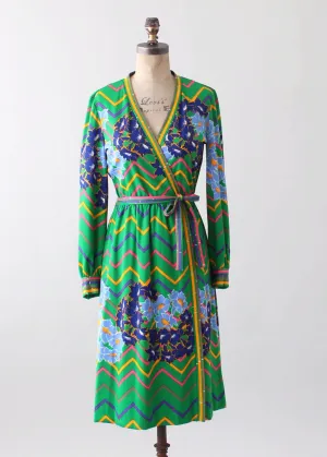 Vintage 1970s Ann Fogarty Colorful Wrap Dress