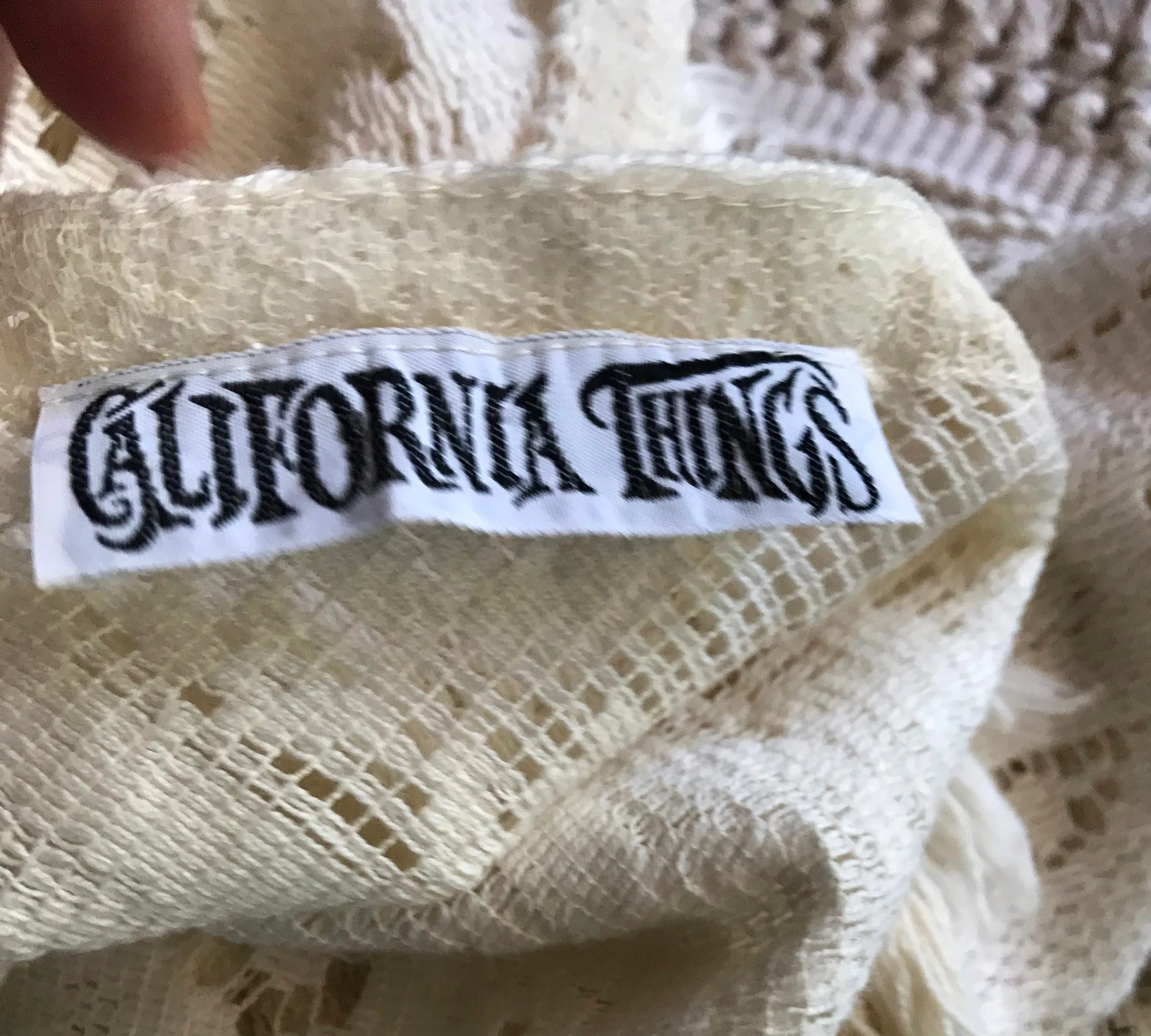Vintage 70s | California Things Boho Fringe Crochet Lace Shawl Wrap