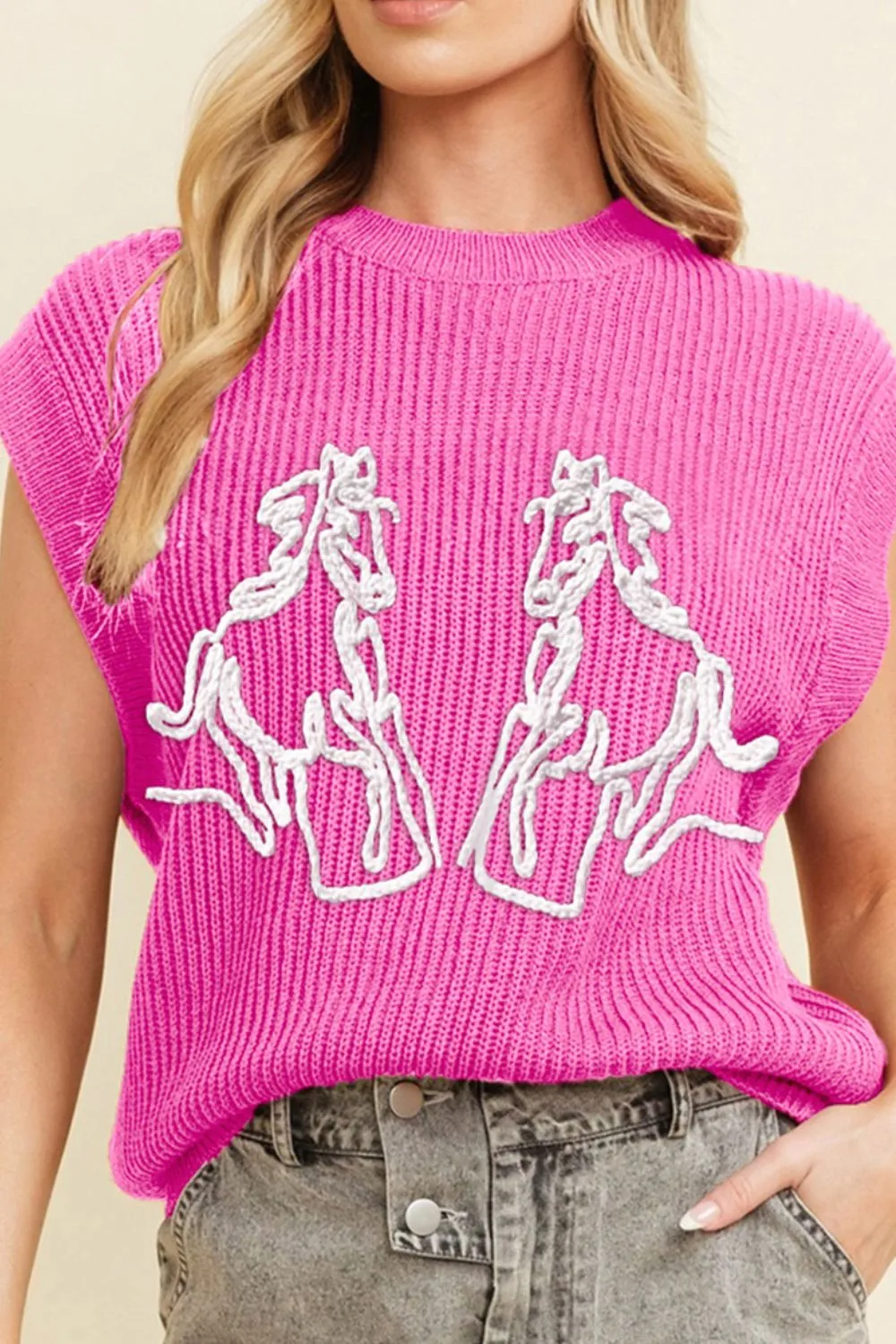 Western Horse Embroidered Sweater