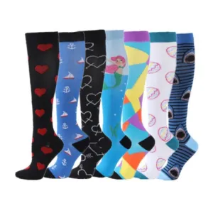 White Candy Compression Stockings for Women - 7 Pairs | Anti-Microbial, Nylon-Spandex Blend