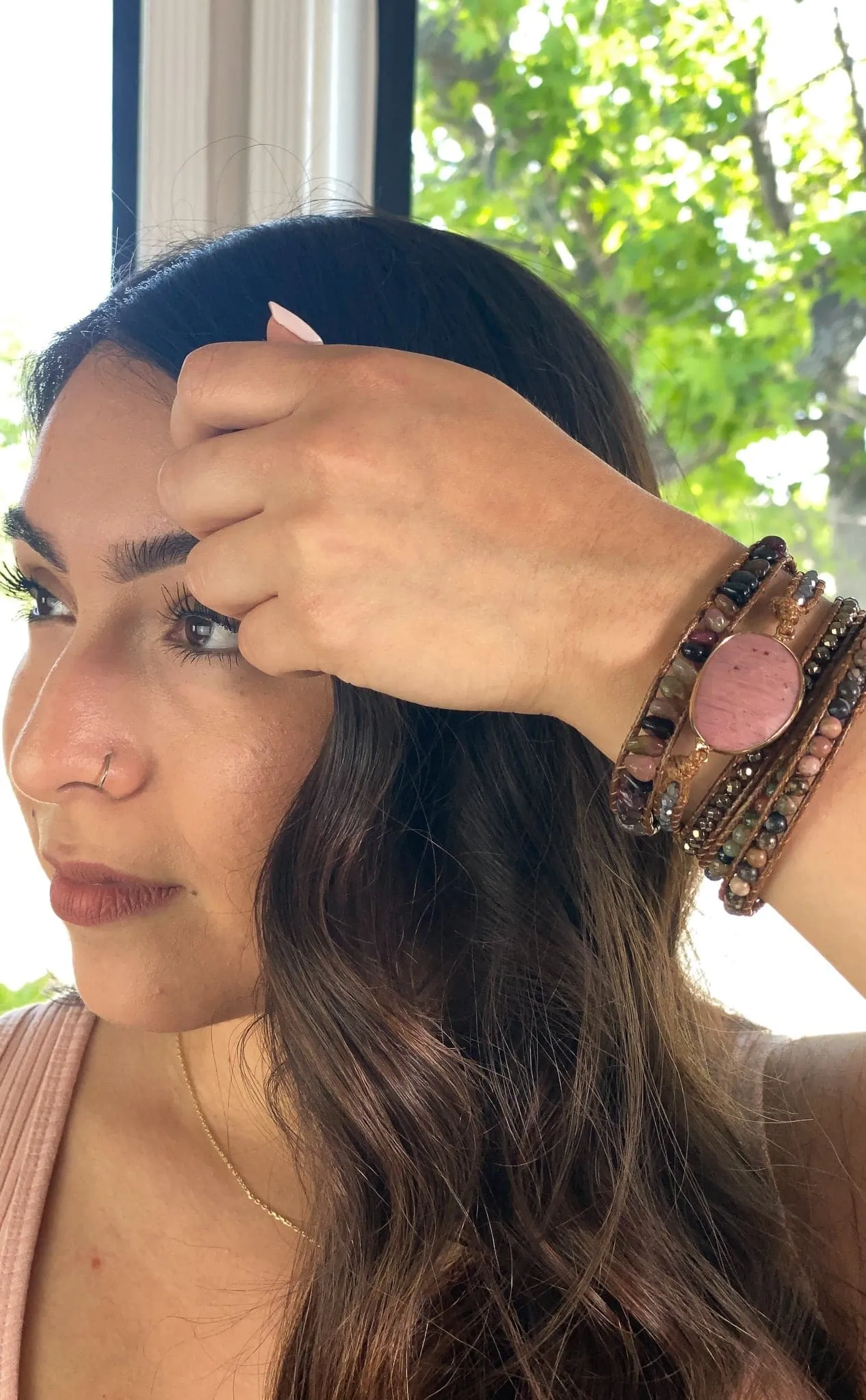Wrap It Up Rose Quartz Leather Strand Bracelet