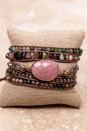 Wrap It Up Rose Quartz Leather Strand Bracelet